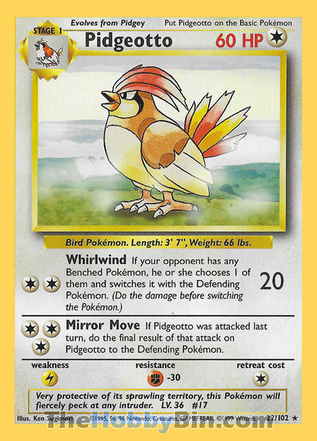 Pidgeotto Base Set Unlimited  Rare #22/102