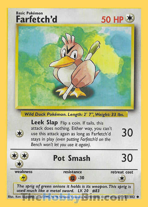 Farfetch'd Base Set Unlimited Uncommon #27/102