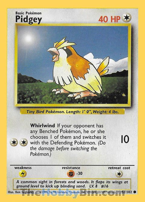 Pidgey Base Set Unlimited Common #57/102