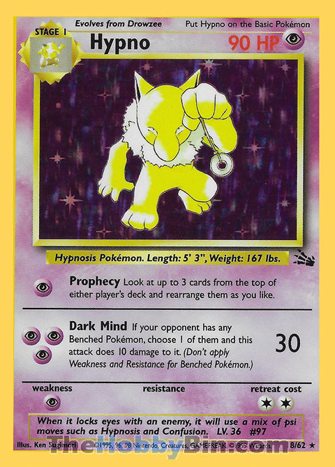 Hypno Fossil Unlimited Holo Rare #8/62