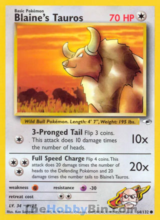 Blaine's Tauros Gym Heroes Common #64/132