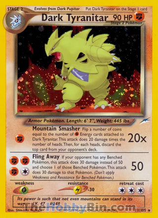 Dark Tyranitar Neo Destiny Unlimited Holo Rare #11/105