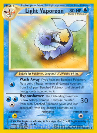 Light Vaporeon Neo Destiny Unlimited Uncommon #52/105