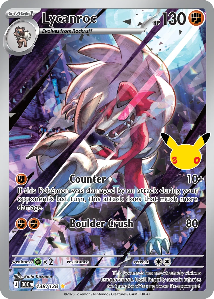 0138 Lycanroc Illustration Rare 30th Celebration