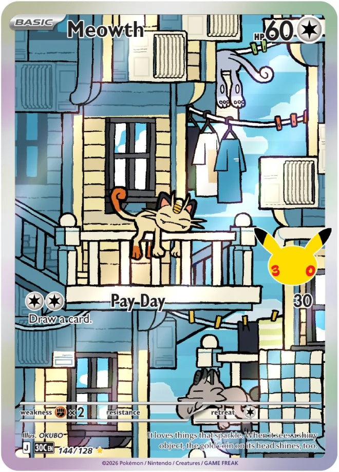 0144 Meowth Illustration Rare 30th Celebration