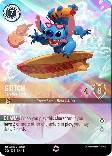 Stitch - Carefree Surfer (Enchanted) #206 Enchanted - The First Chapter Pokemon card