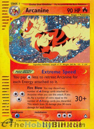 Arcanine Aquapolis Holo Rare #H2/H32