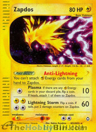 Zapdos Aquapolis Holo Rare #H32/H32