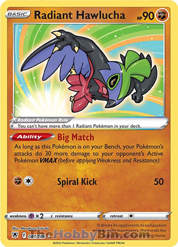 Radiant Hawlucha #81/189 Radiant Rare - Astral Radiance Pokemon card