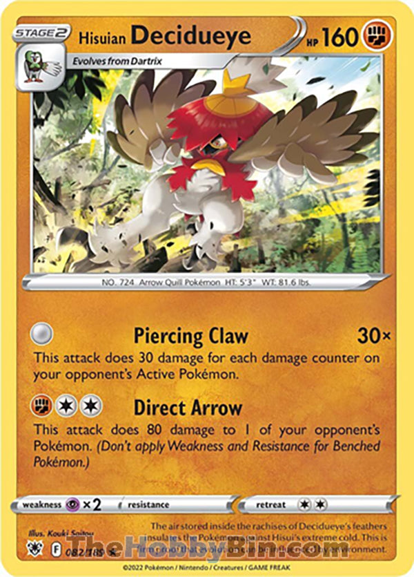 Hisuian Decidueye #82/189 Holo Rare - Astral Radiance Pokemon card