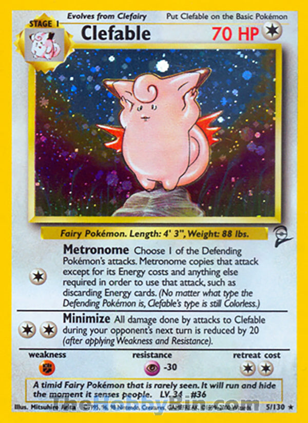 Clefable #5/130 Holo Rare - Base Set 2 Pokemon card