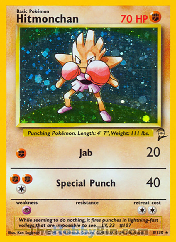 Hitmonchan #8/130 Holo Rare - Base Set 2 Pokemon card