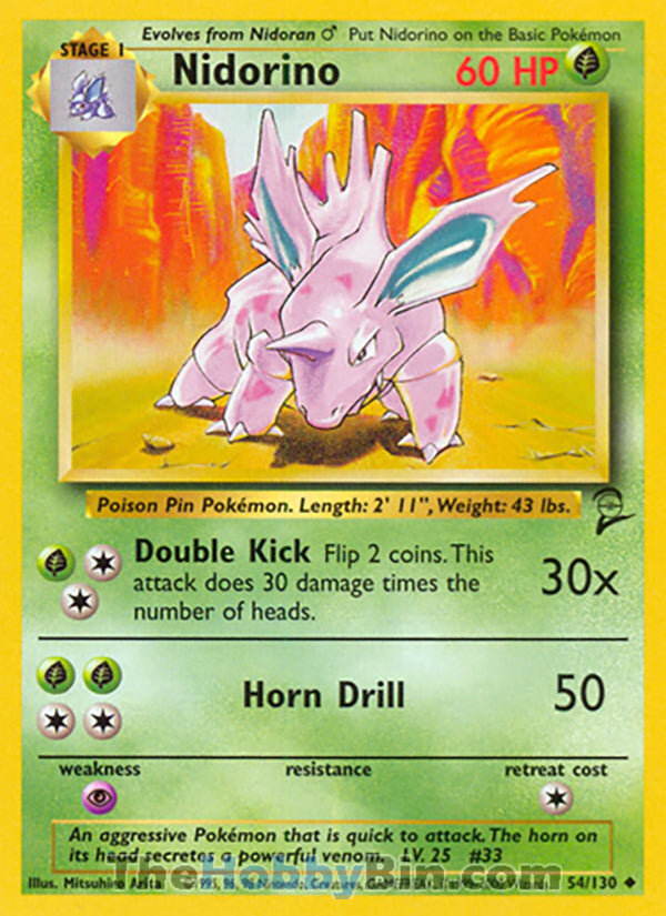 Nidorino #54/130 Uncommon - Base Set 2 Pokemon card