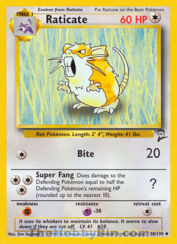 Raticate #58/130 Uncommon - Base Set 2 Pokemon card