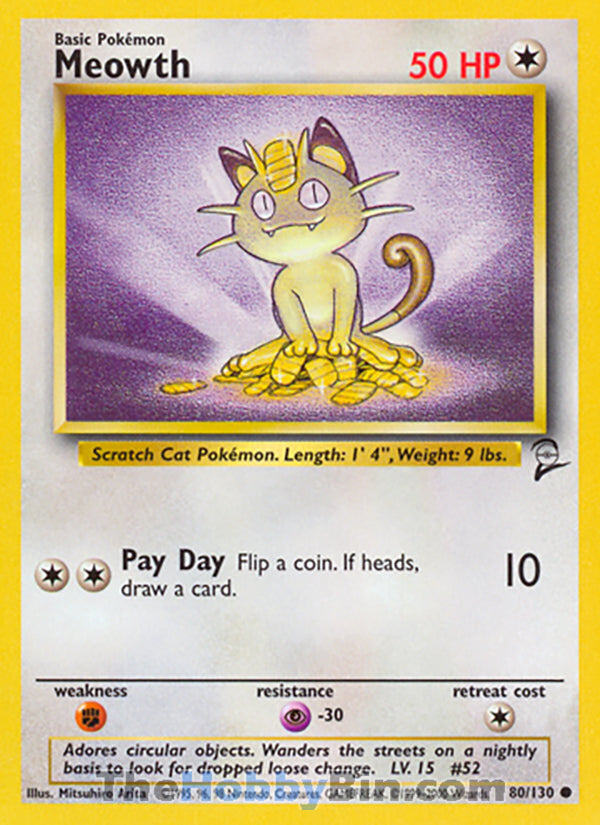 Meowth #80/130 Common - Base Set 2 Pokemon card
