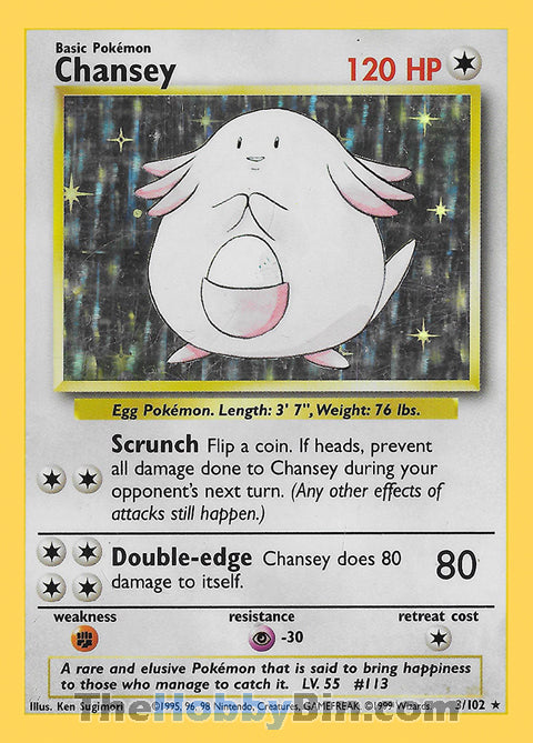 Chansey Base Set Unlimited Holo Rare #3/102 – The Hobby Bin