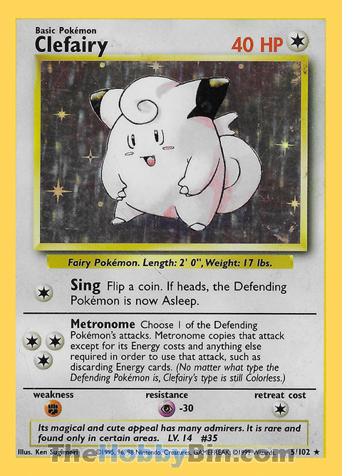 Clefairy Base Set Unlimited  Holo Rare #5/102