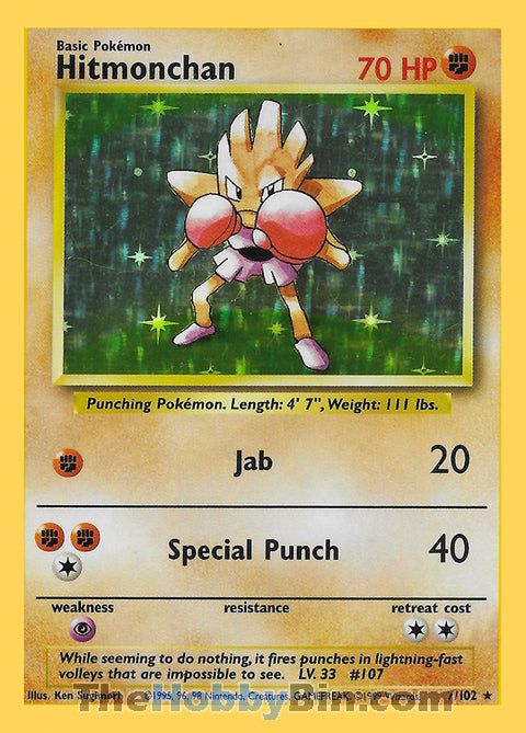 Hitmonchan Base Set Unlimited  Holo Rare #7/102