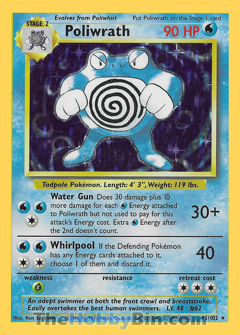 Poliwrath Base Set Unlimited  Holo Rare #13/102