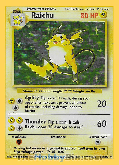 Raichu Base Set Unlimited  Holo Rare #14/102