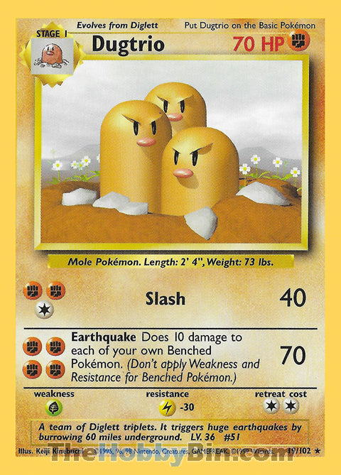 Dugtrio Base Set Unlimited  Rare #19/102