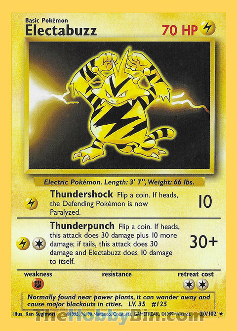 Electabuzz Base Set Unlimited Rare #20/102