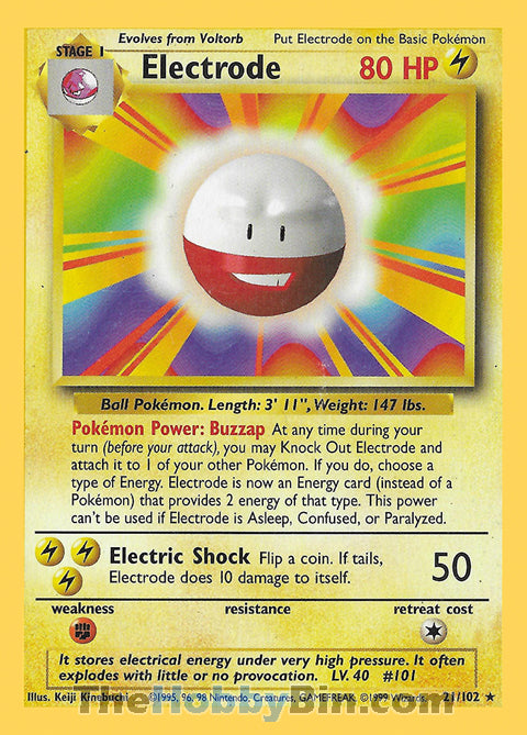 Electrode #21/102 Rare - Base Set Pokemon card