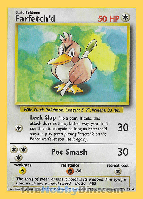 Farfetch'd Base Set Unlimited  Uncommon #27/102