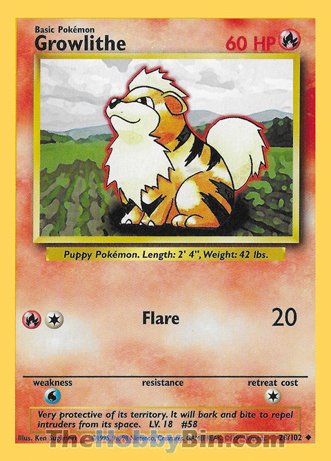 Growlithe #28/102 Uncommon - Base Set Pokemon card