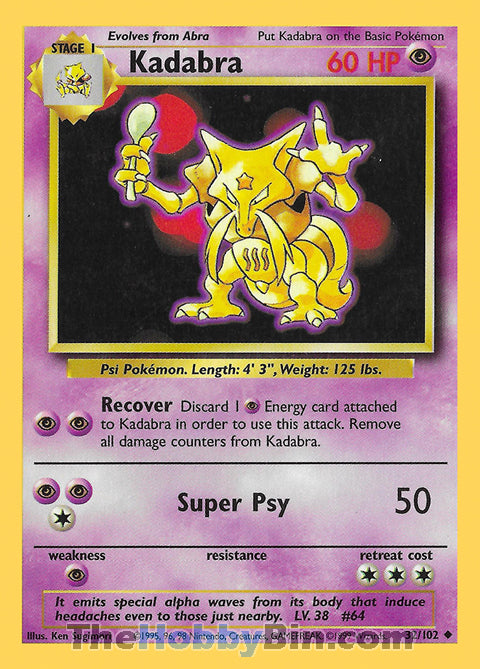 Kadabra #32/102 Uncommon - Base Set Pokemon card