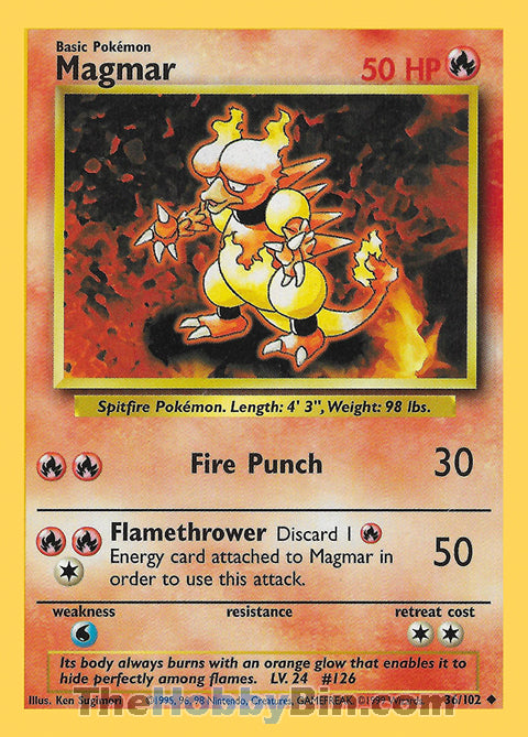Magmar #36/102 Uncommon - Base Set Pokemon card
