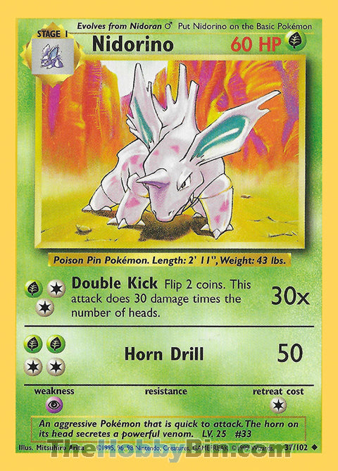 Nidorino #37/102 Uncommon - Base Set Pokemon card