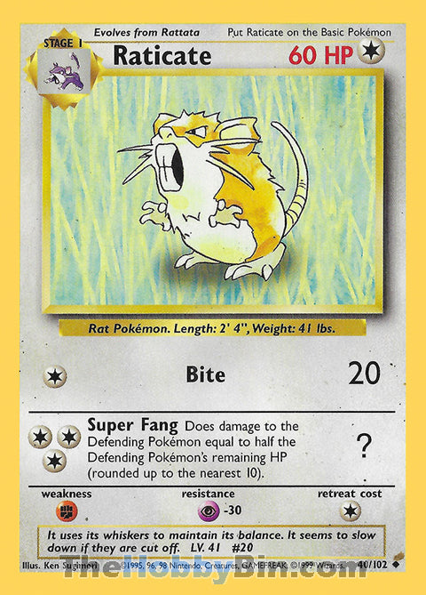 Raticate #40/102 Uncommon - Base Set Pokemon card