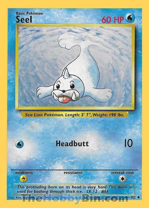Seel #41/102 Uncommon - Base Set Pokemon card