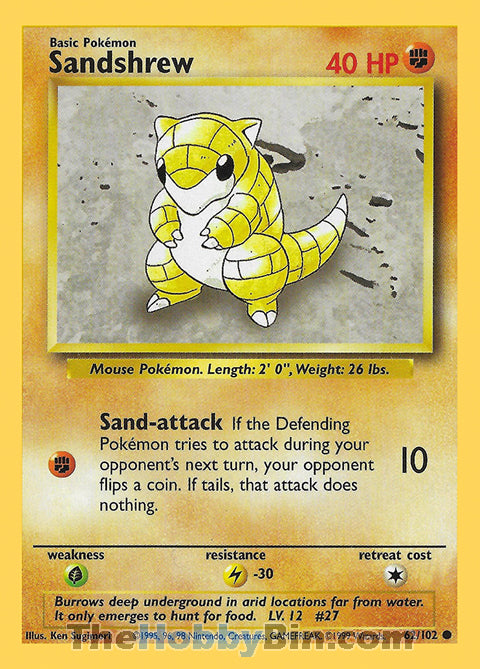 Sandshrew #62/102 Common - Base Set Pokemon card