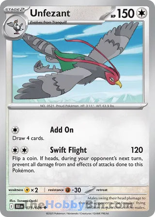 Unfezant #073/086 Uncommon - Black Bolt Pokemon card