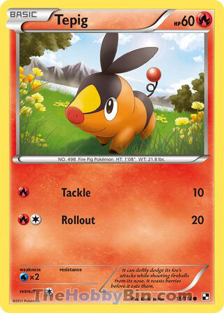 Tepig #15/114 Common - Black and White Pokemon card