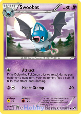 Swoobat #51/114 Uncommon - Black and White Pokemon card