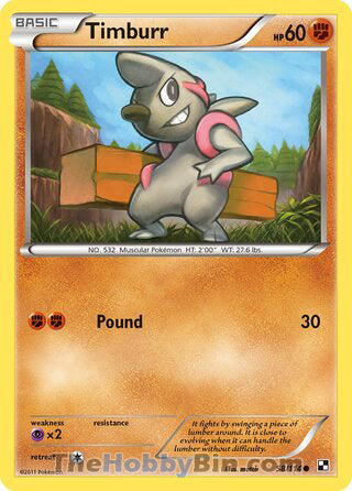 Timburr #58/114 Common - Black and White Pokemon card