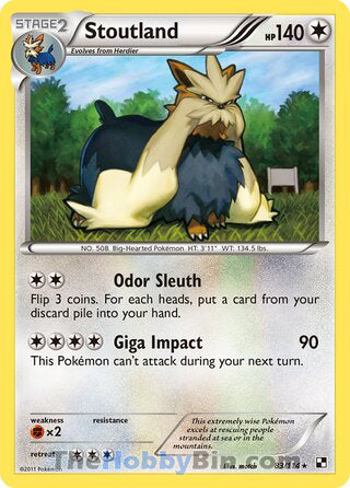 Stoutland #83/114 Rare - Black and White Pokemon card
