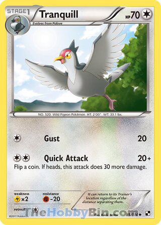 Tranquill #85/114 Uncommon - Black and White Pokemon card