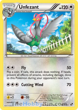 Unfezant #86/114 Rare - Black and White Pokemon card