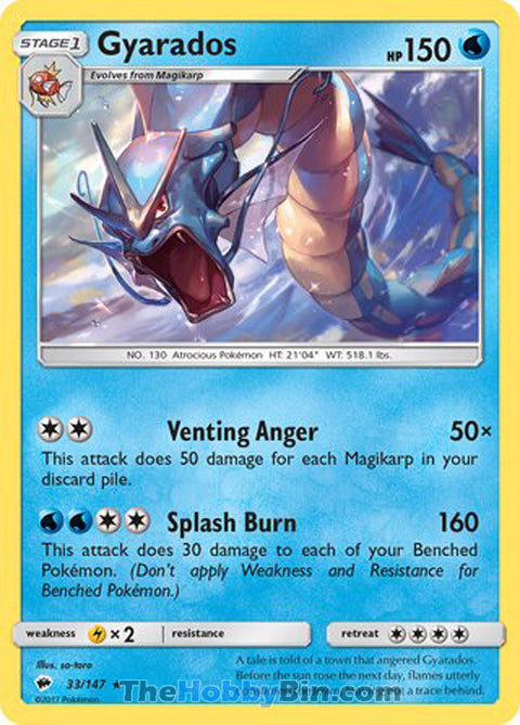 Gyarados #33/147 Holo Rare - Burning Shadows Pokemon card