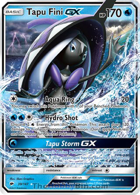 Tapu Fini GX Burning Shadows Ultra Rare #39/147