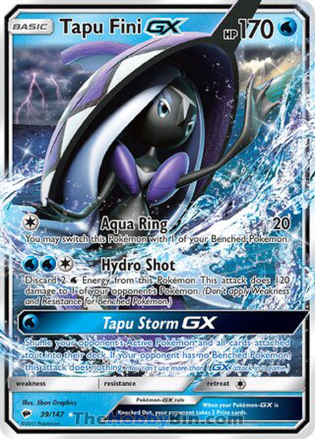 Tapu Fini GX Burning Shadows Ultra Rare #39/147