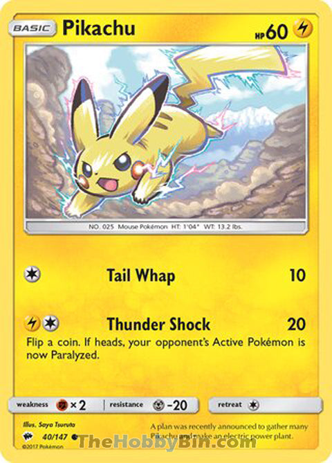 Pikachu #40/147 Common - Burning Shadows Pokemon card
