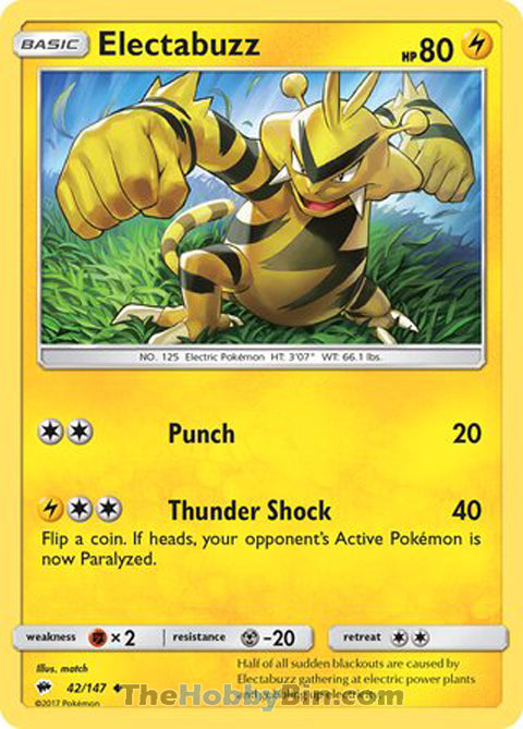 Electabuzz #42/147 Uncommon - Burning Shadows Pokemon card