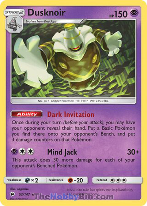 0053 Dusknoir Holo Rare Burning Shadows