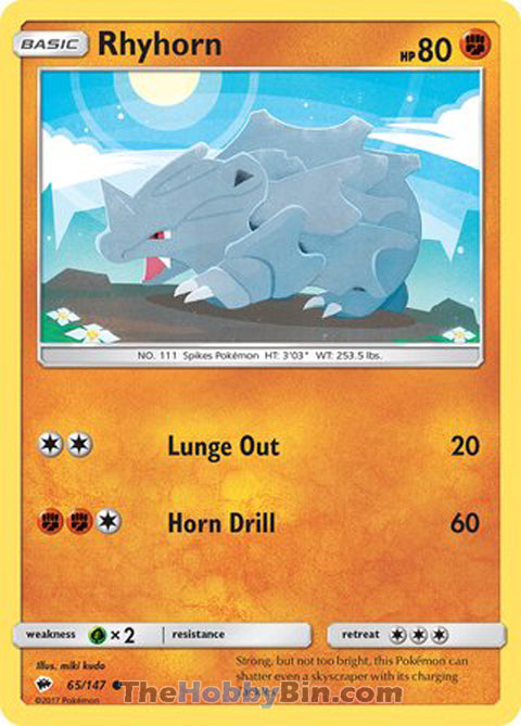 Rhyhorn #65/147 Common - Burning Shadows Pokemon card