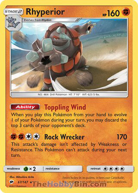 0067 Rhyperior Holo Rare Burning Shadows